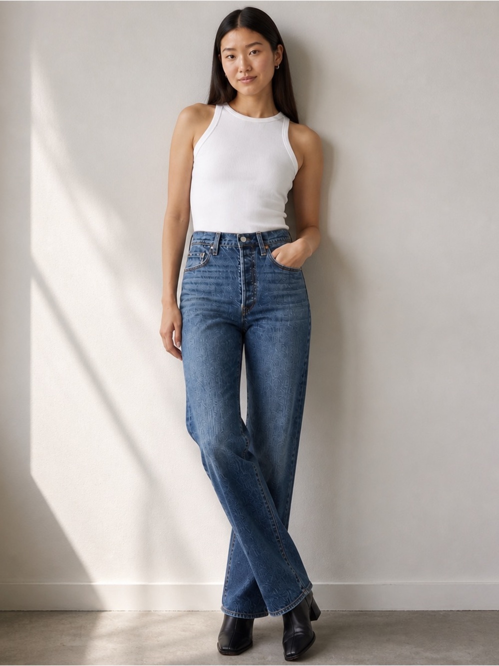 Levi's Ribcage Full Length Straight Jeans 27x32 "Valley View" Dark Wash NWT